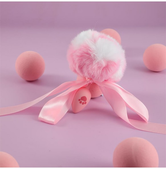 MizzZee - Silicone Bunny Tail Anal Plug (Pink - White)